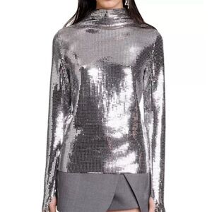 Maje sequined funnel neck top